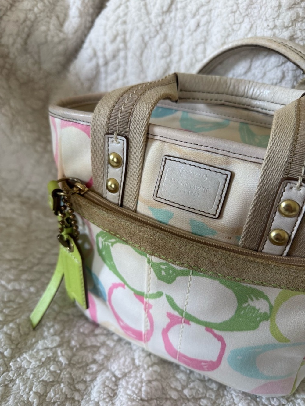 Y2K Vintage Coach Hampton Signature Multicolor Spring Pastel Scribble Mini Tote - Picture 7 of 14
